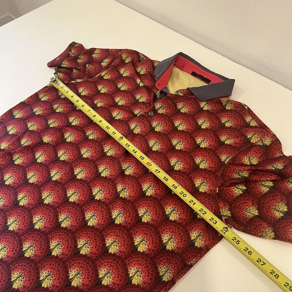 Greyson Polo Shirt Men Large Red Short Sleeve Golf Performance Peacock Print - Picture 5 of 6